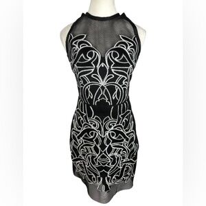Parker Black and White Backless Dress With Sheer Detail Size S